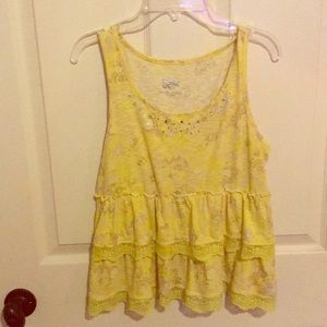Yellow Ruffle Sequin Tank Top